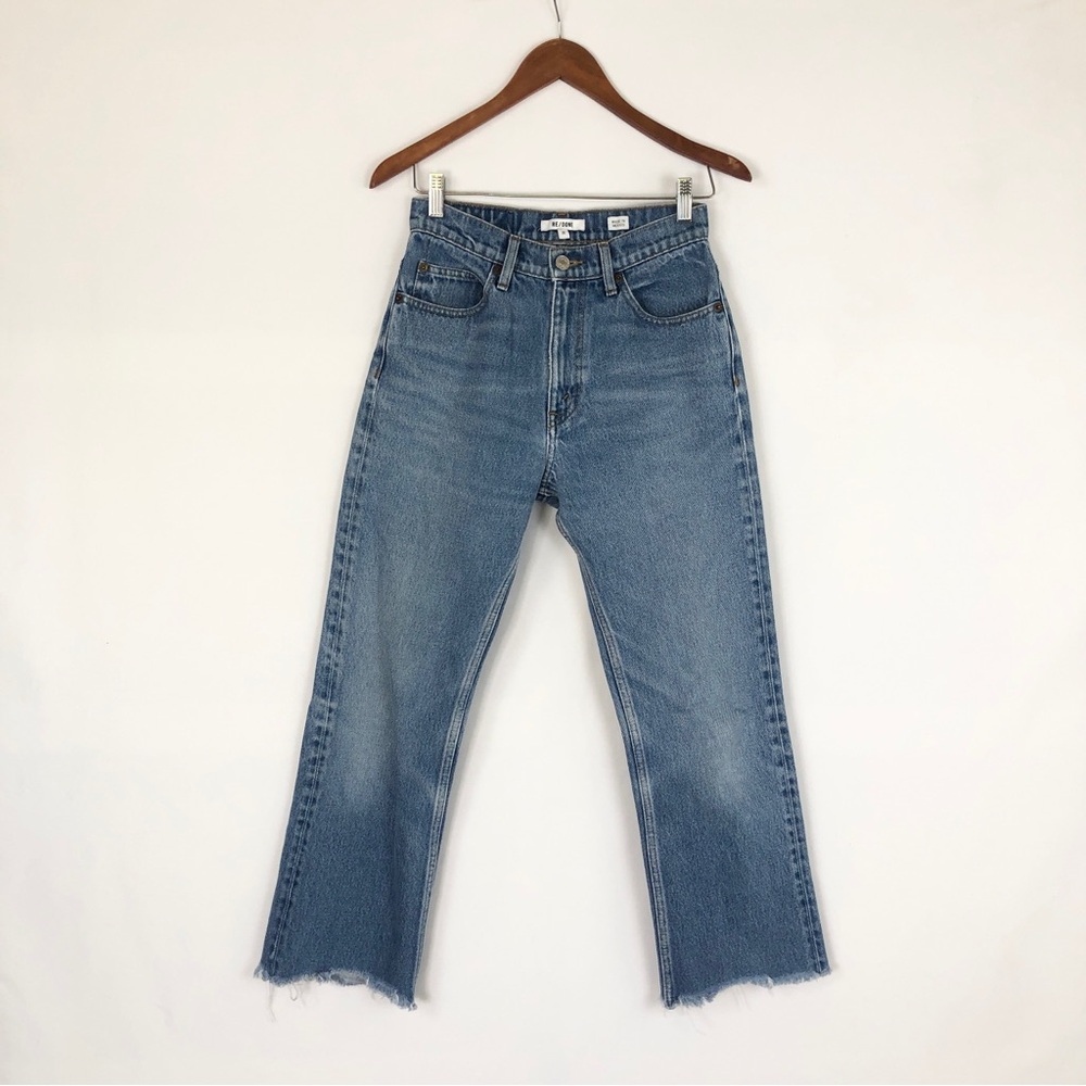 Redone‎ 70s Crop Bootcut Denim Jeans Raw Distress Size 26